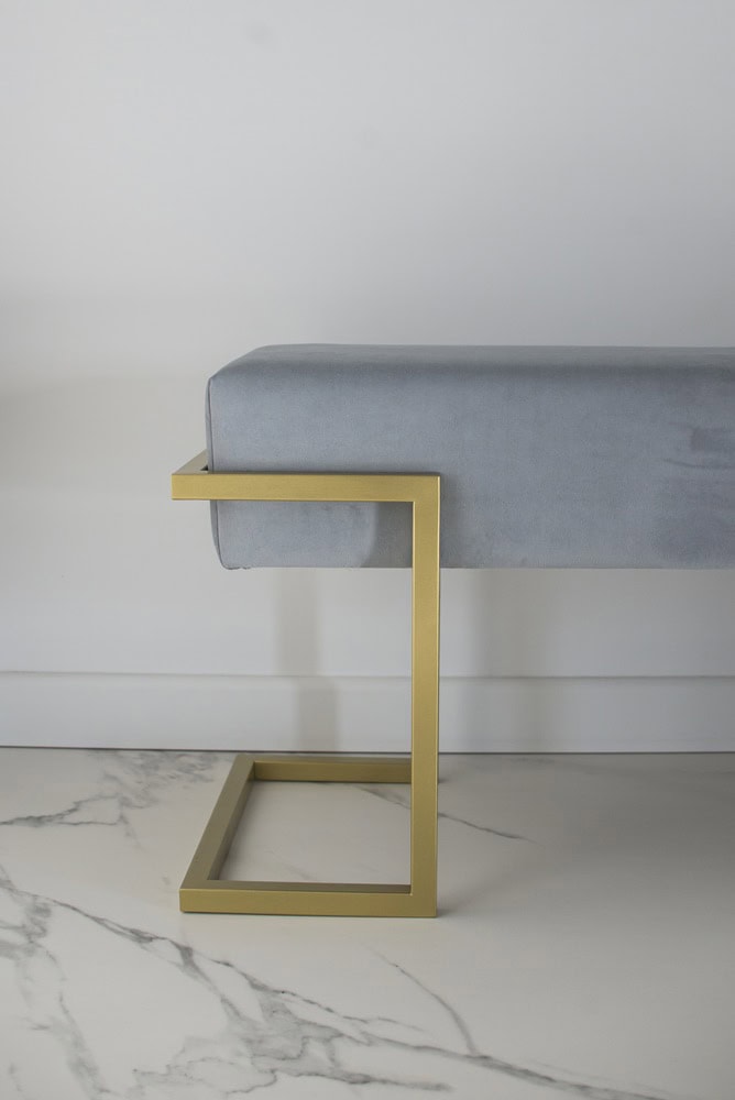 Axon Modern Grey Velvet Bench with Gold Metal Frame