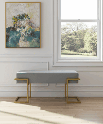 Axon Modern Grey Velvet Bench with Gold Metal Frame