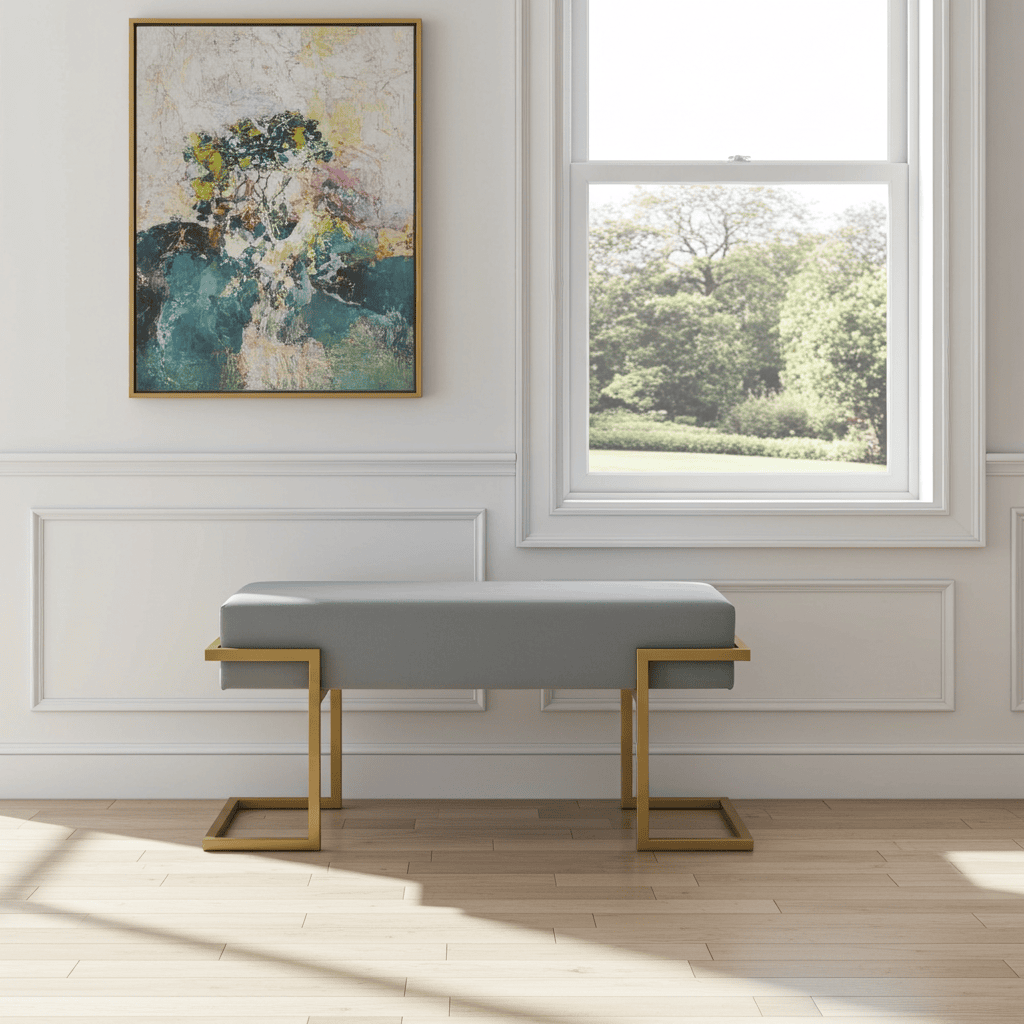 Axon Modern Grey Velvet Bench with Gold Metal Frame
