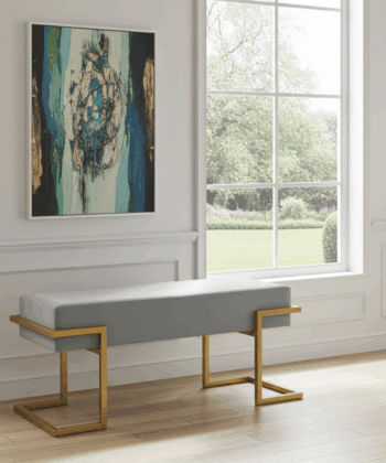 Axon Modern Grey Velvet Bench with Gold Metal Frame