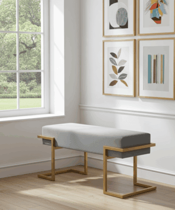 Axon Modern Grey Velvet Bench with Gold Metal Frame