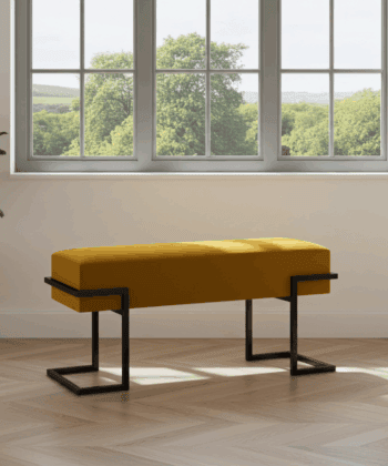 Axon Modern Mustard Velvet Bench with Black Metal Frame