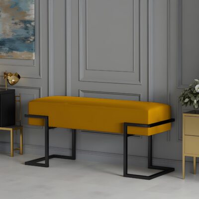 Axon Modern Mustard Velvet Bench with Black Metal Frame