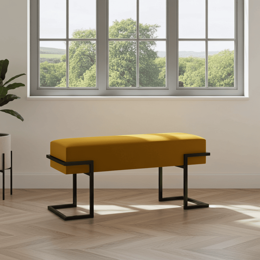 Axon Modern Mustard Velvet Bench with Black Metal Frame