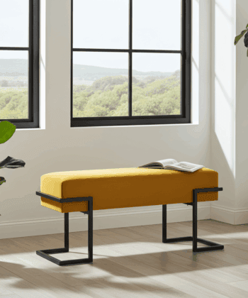 Axon Modern Mustard Velvet Bench with Black Metal Frame