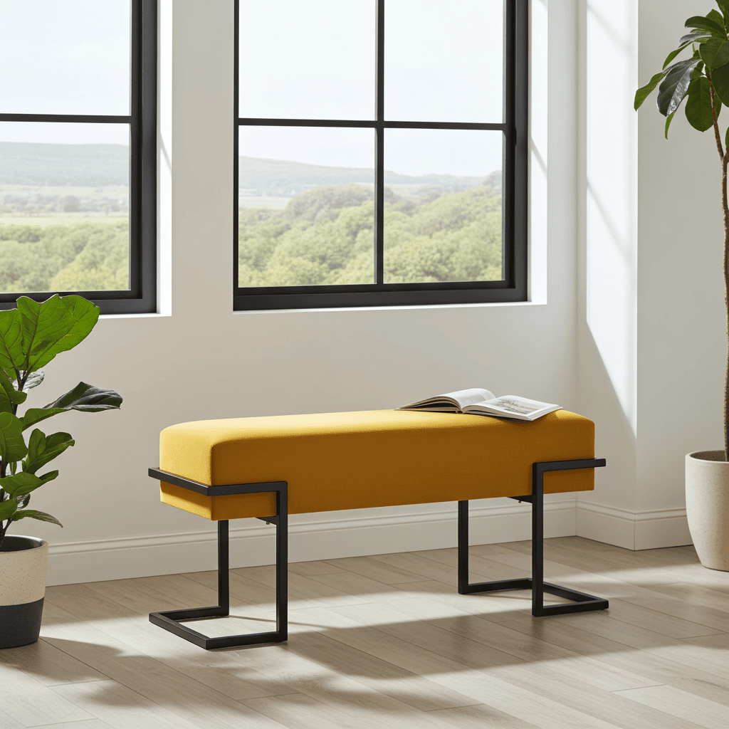 Axon Modern Mustard Velvet Bench with Black Metal Frame