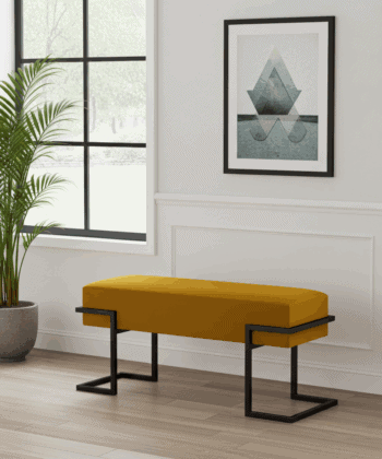 Axon Modern Mustard Velvet Bench with Black Metal Frame