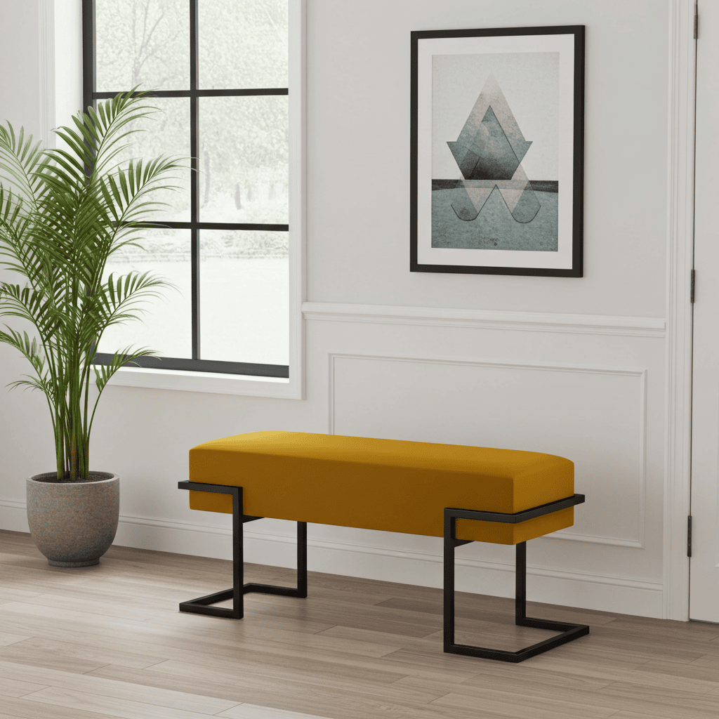Axon Modern Mustard Velvet Bench with Black Metal Frame