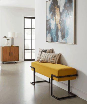 Axon Modern Mustard Velvet Bench with Black Metal Frame