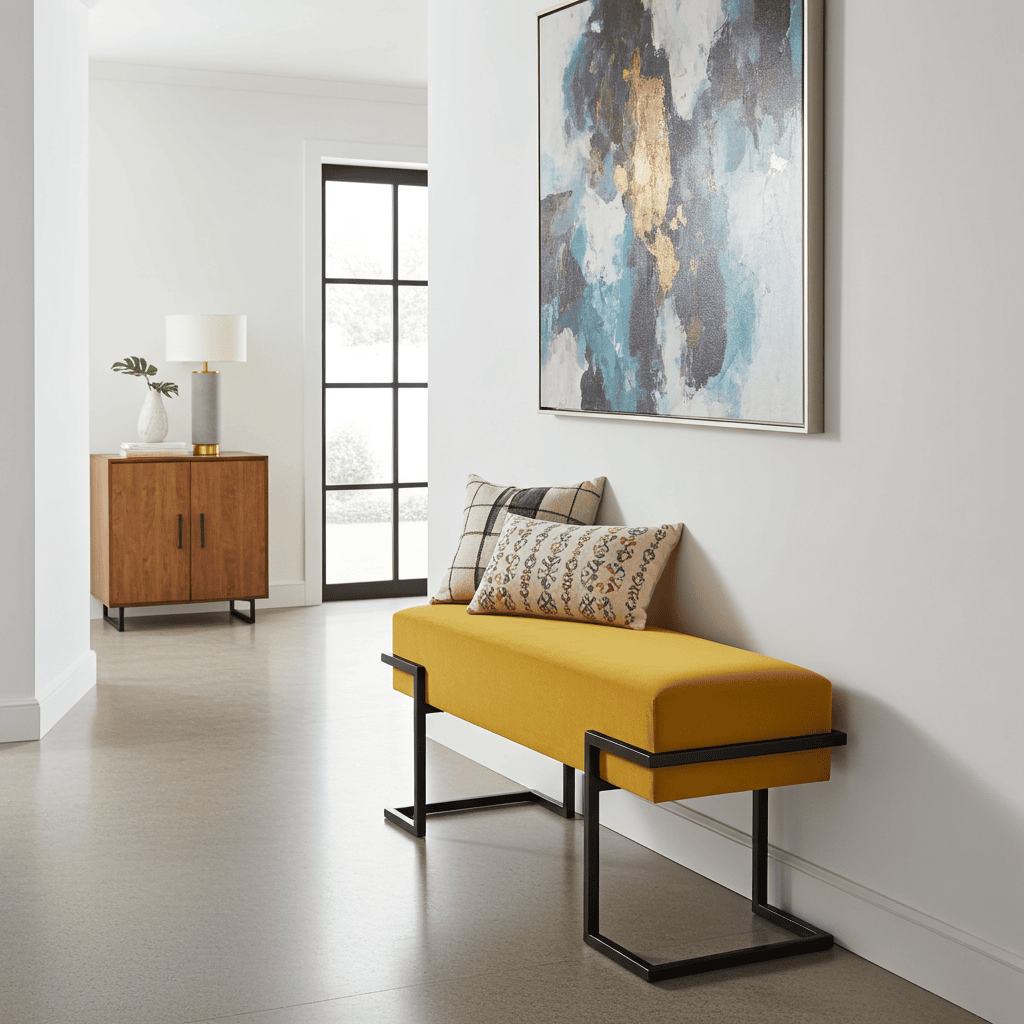 Axon Modern Mustard Velvet Bench with Black Metal Frame