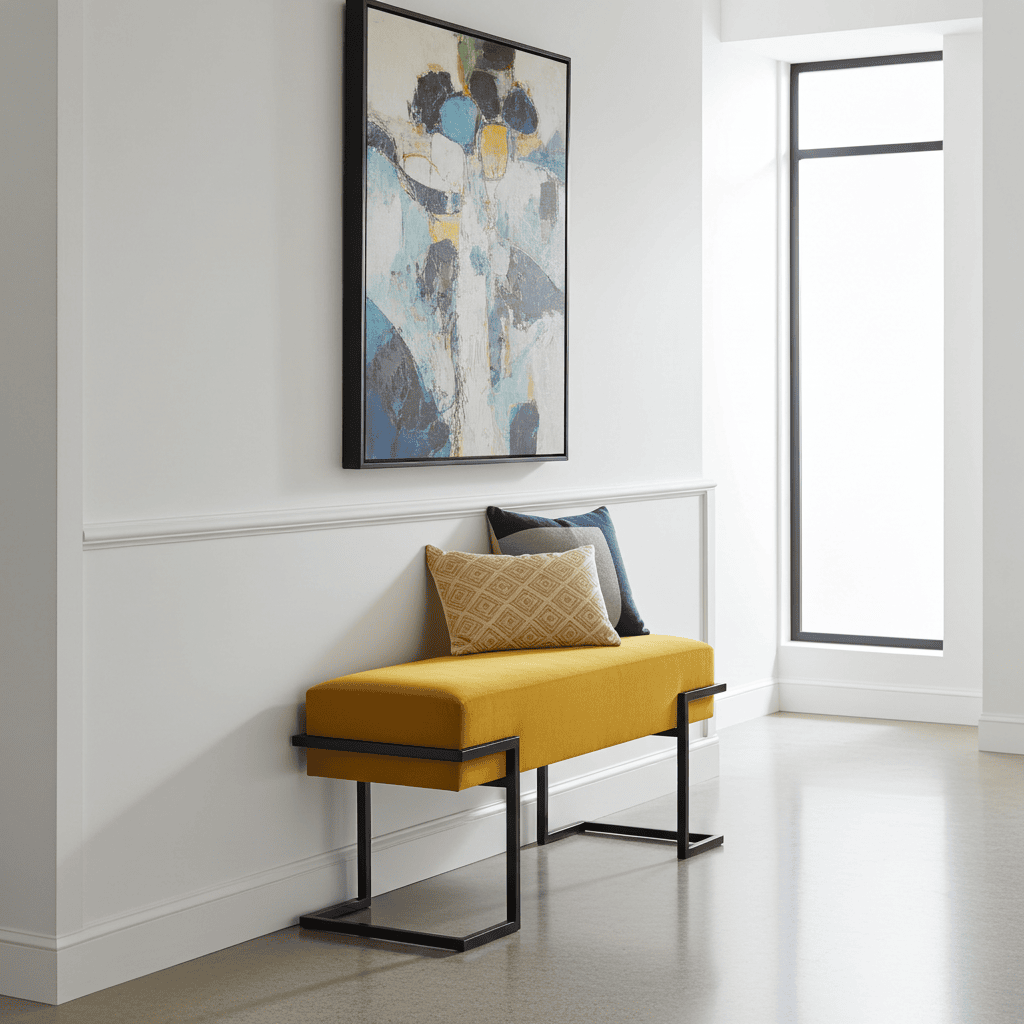Axon Modern Mustard Velvet Bench with Black Metal Frame