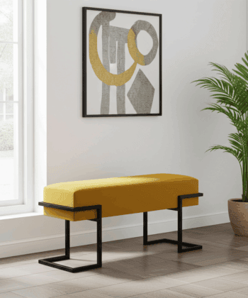 Axon Modern Mustard Velvet Bench with Black Metal Frame