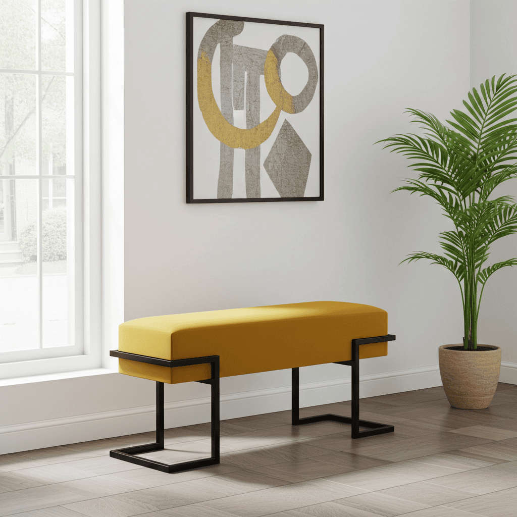 Axon Modern Mustard Velvet Bench with Black Metal Frame