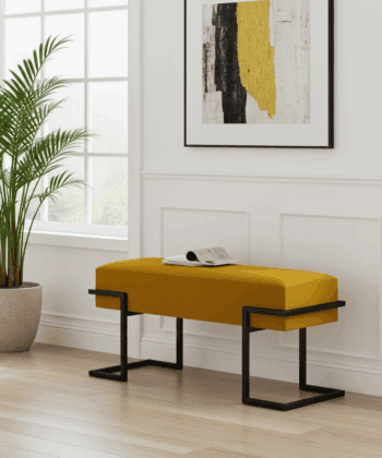Axon Modern Mustard Velvet Bench with Black Metal Frame