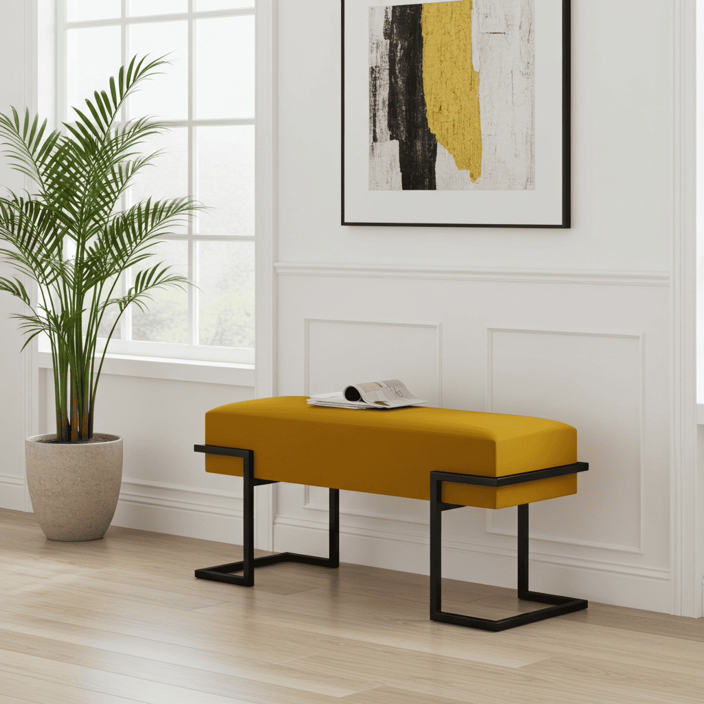 Axon Modern Mustard Velvet Bench with Black Metal Frame
