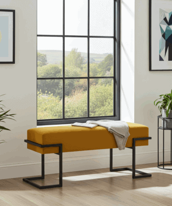 Axon Modern Mustard Velvet Bench with Black Metal Frame