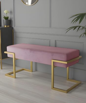 Axon Modern Pink Velvet Bench with Black Metal Frame