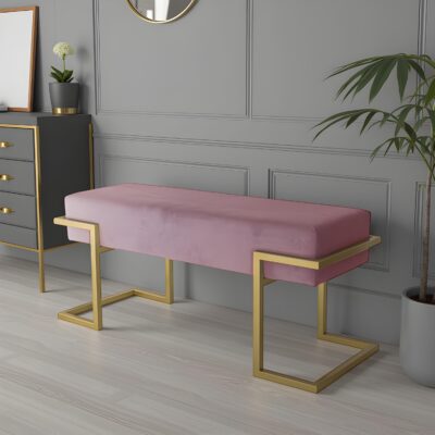Axon Modern Pink Velvet Bench with Gold Metal Frame 80x34x42cm