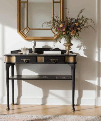 Bespoke Black and Gold Console Table with Kintsugi Art Top