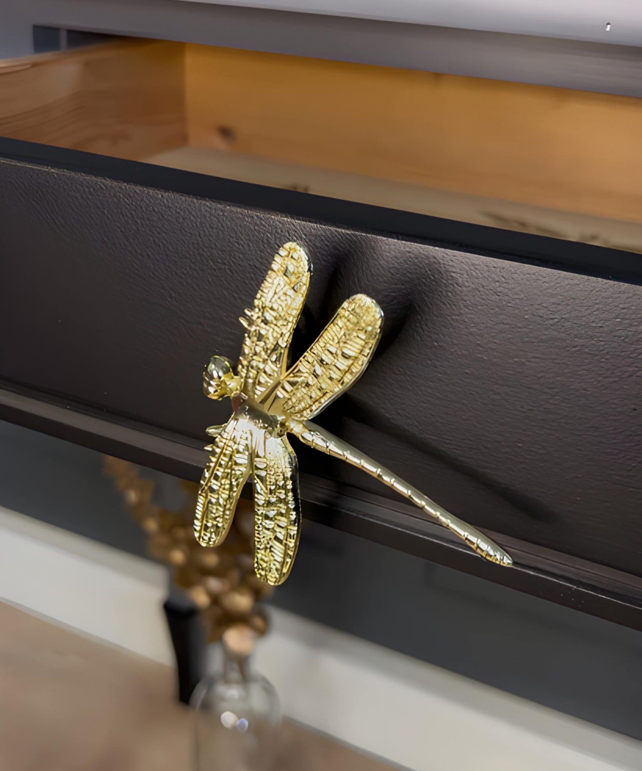 Black & Gold Dragonfly Console Table with Drawer
