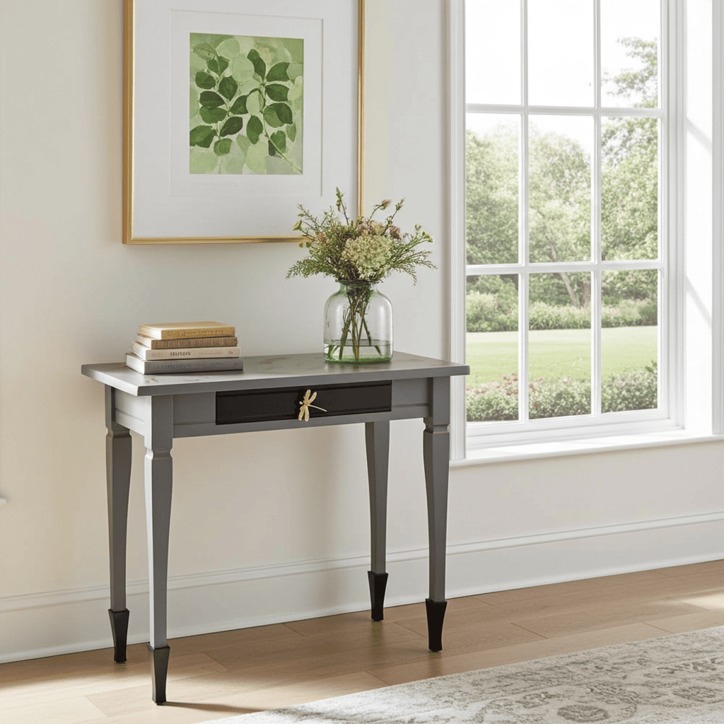Black & Gold Dragonfly Console Table with Drawer