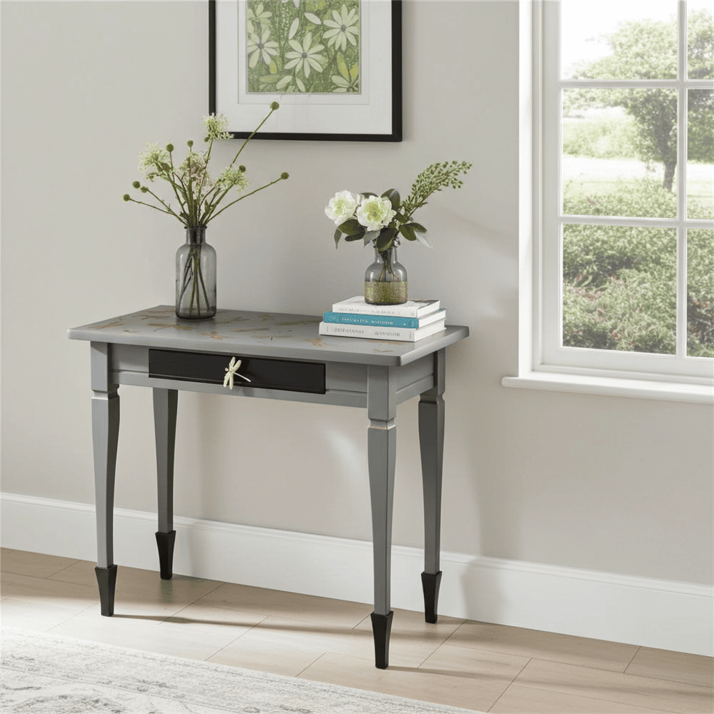 Black & Gold Dragonfly Console Table with Drawer