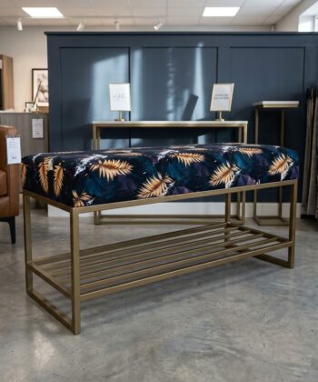 Custom Upholstered Hallway Bench with Metal Shoe Rack (6 Standard Sizes & Bespoke)