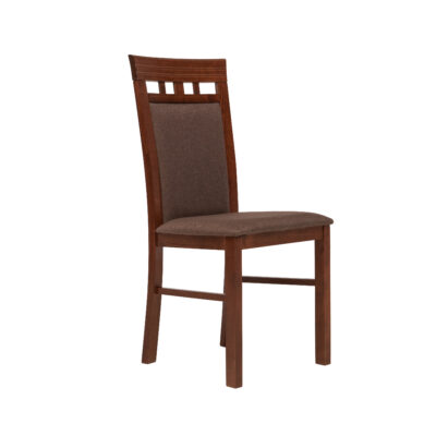 Classic Brown Wooden Dining Chair with Fabric Upholstery