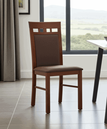 Classic Brown Wooden Dining Chair with Fabric Upholstery