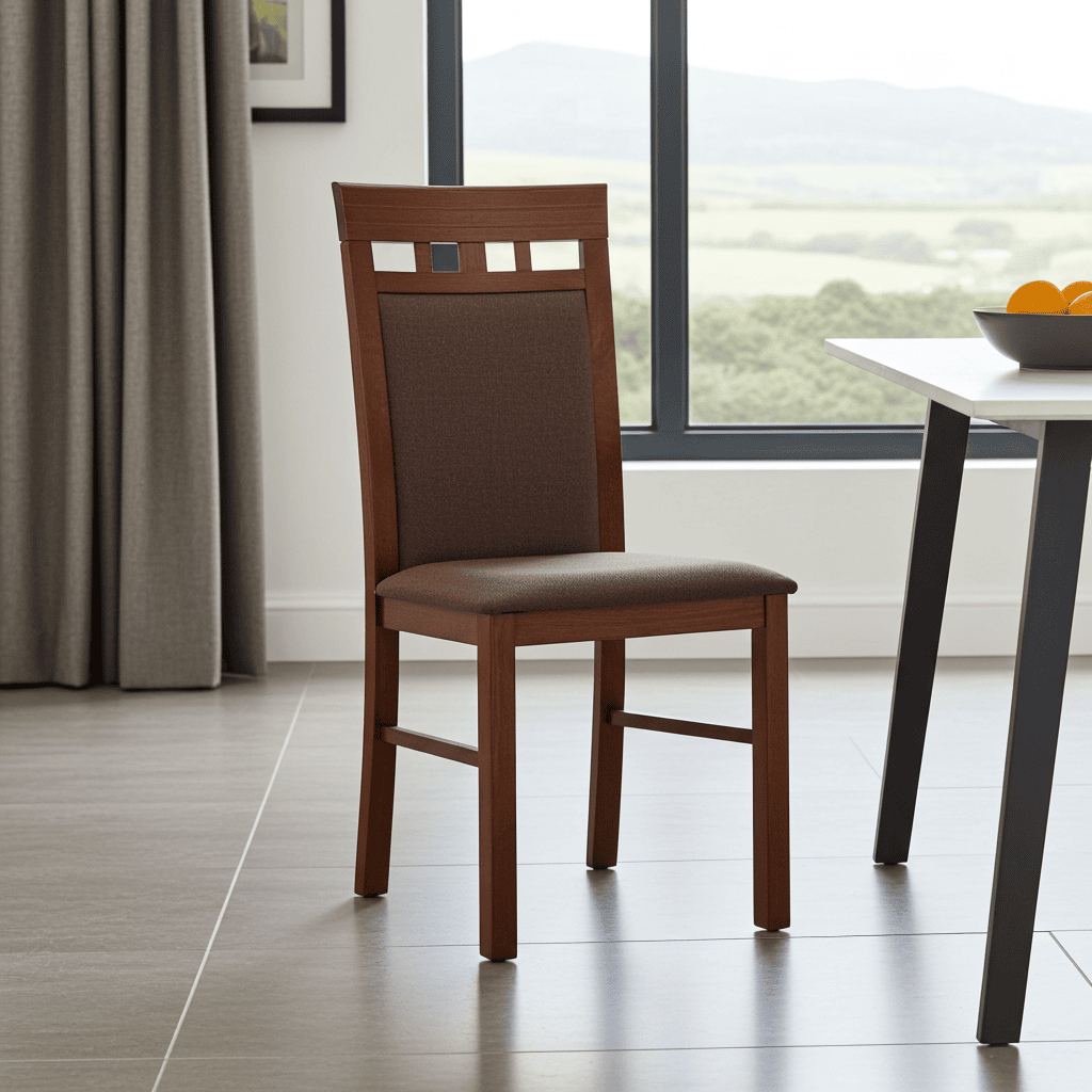 Classic Brown Wooden Dining Chair with Fabric Upholstery