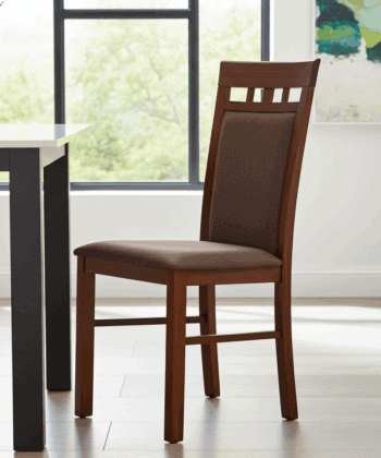 Classic Brown Wooden Dining Chair with Fabric Upholstery