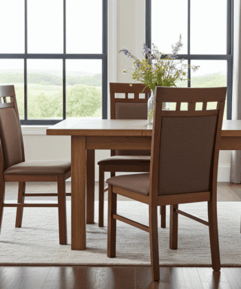 Classic Brown Wooden Dining Chair with Fabric Upholstery