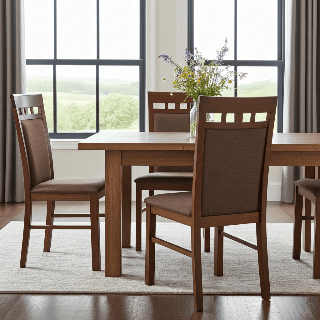 Classic Brown Wooden Dining Chair with Fabric Upholstery