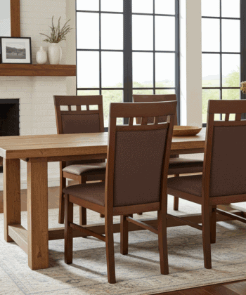 Classic Brown Wooden Dining Chair with Fabric Upholstery