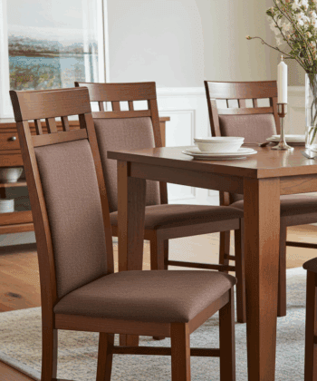 Classic Brown Wooden Dining Chair with Fabric Upholstery