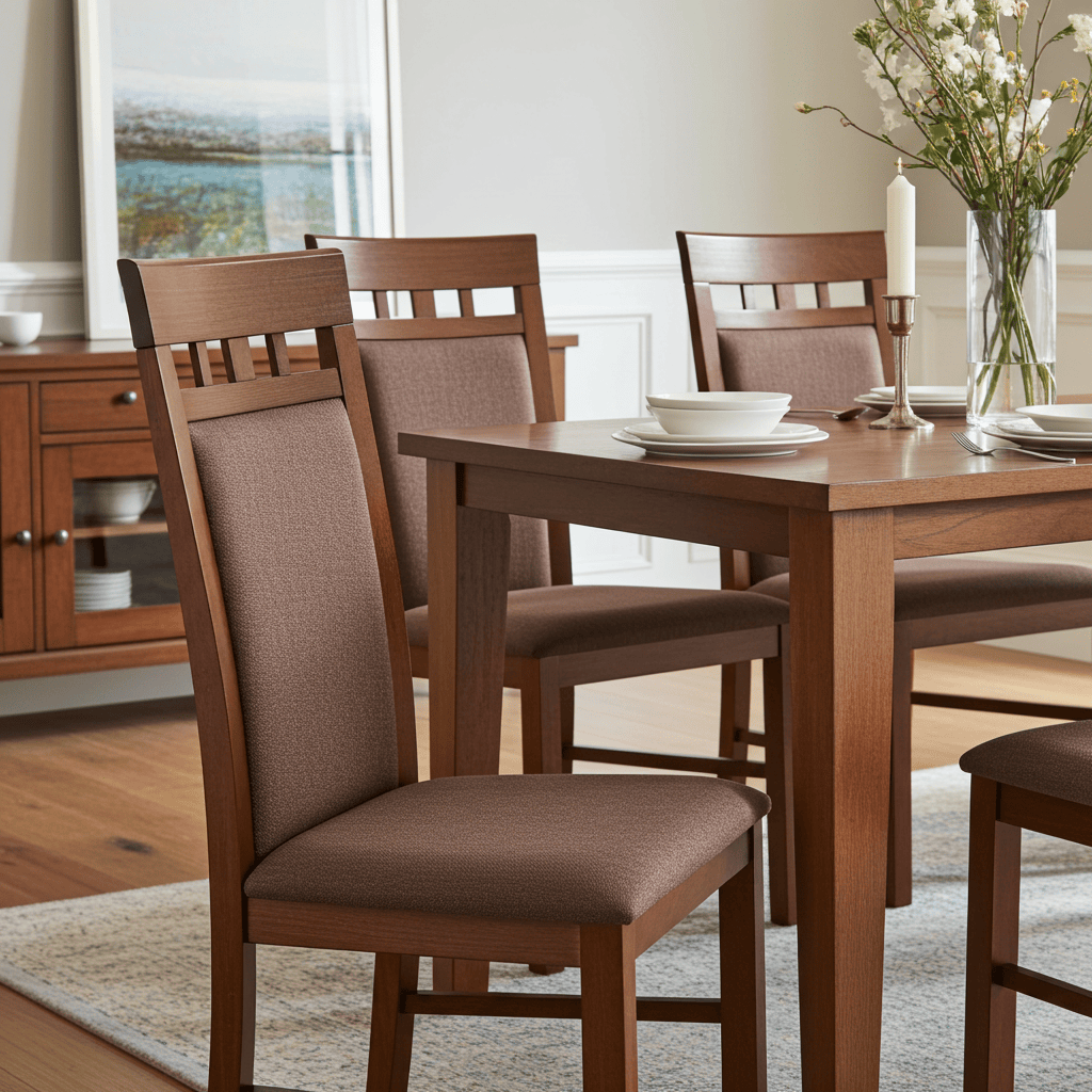 Classic Brown Wooden Dining Chair with Fabric Upholstery