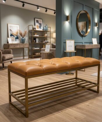 Custom Upholstered Hallway Bench with Metal Shoe Rack (6 Standard Sizes & Bespoke)