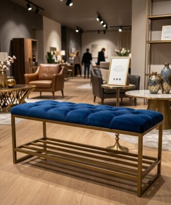 Custom Upholstered Hallway Bench with Metal Shoe Rack (6 Standard Sizes & Bespoke)