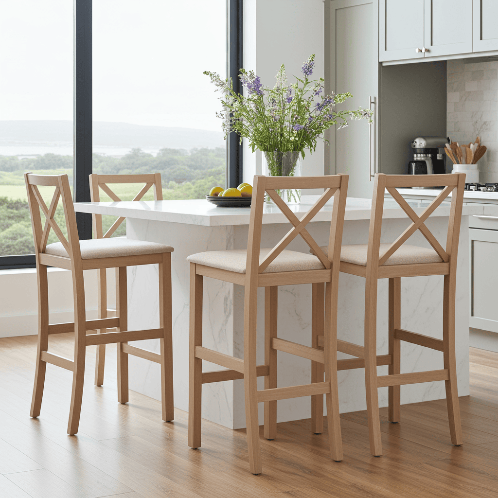 Hampton Traditional Cross-Back Bar Stool with Upholstered Seat 89cm