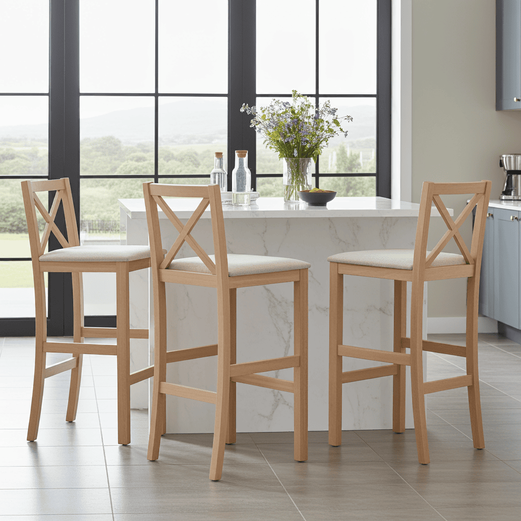 Hampton Traditional Cross-Back Bar Stool with Upholstered Seat 89cm