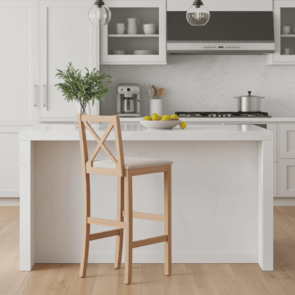 Hampton Traditional Cross-Back Bar Stool with Upholstered Seat 89cm