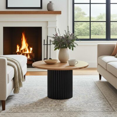 The Luna Modern Coffee Table with Fluted Base - Wotan Oak/Black