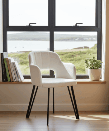Luna Modern Bouclé Armchair with Cut-Out Backrest Design