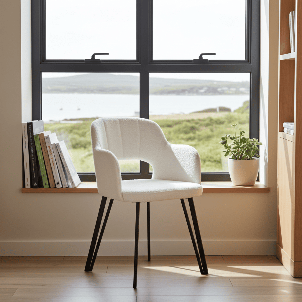 Luna Modern Bouclé Armchair with Cut-Out Backrest Design