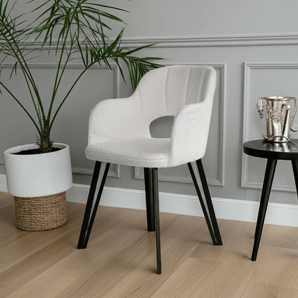 Luna Modern Bouclé Armchair with Cut-Out Backrest Design