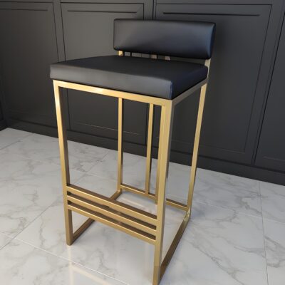 Luxury Irish Gold Bar Stool – Black Eco-Leather Seat