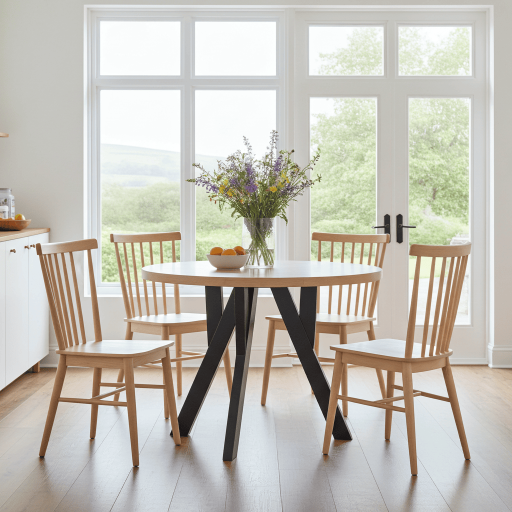 Modern Oak Veneer or Laminate Extendable Dining Table - Round to Oval 100-180cm