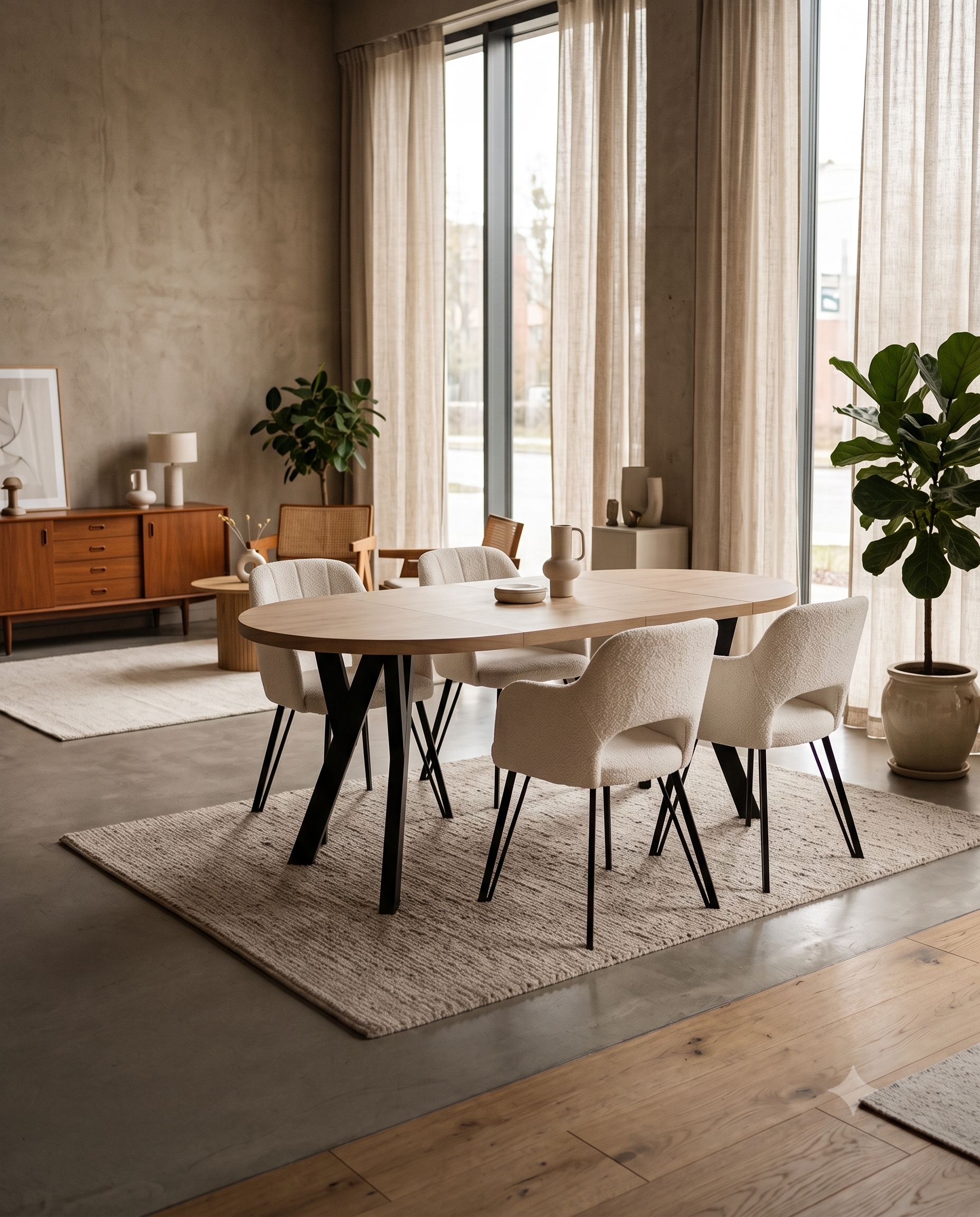 Modern Oak Veneer or Laminate Extendable Dining Table - Round to Oval 100-180cm