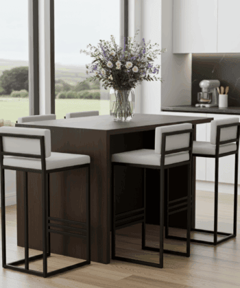 Sleek Black Metal Bar Stool with Plush Padded Cushion
