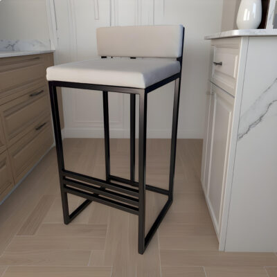 Sleek Black Metal Bar Stool with Plush Padded Cushion